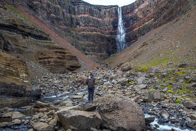 The last waterfall that descends from Hengifoss in Iceland from above
