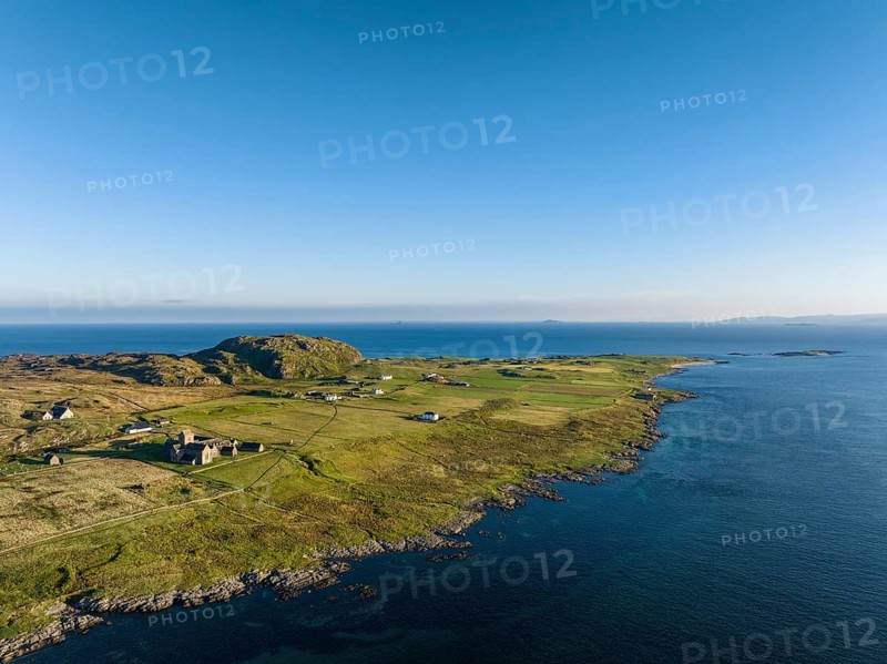 Aerial view of the island of Iona in the morning light