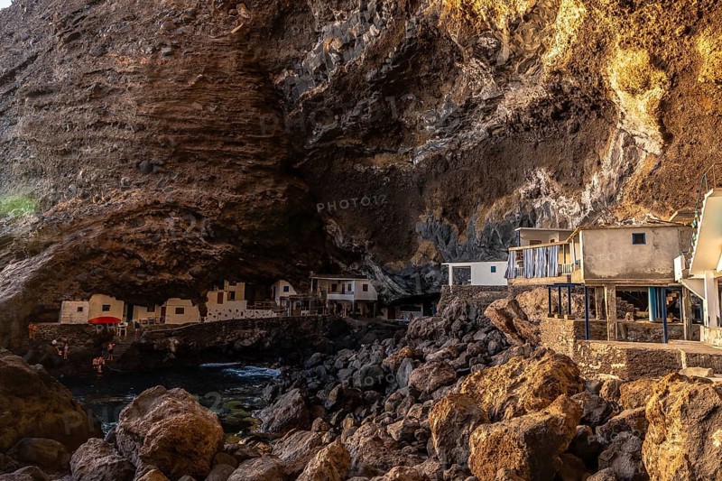 White houses inside the cave of the town of Poris de Candelaria on the north-west coast of the island of La Palma