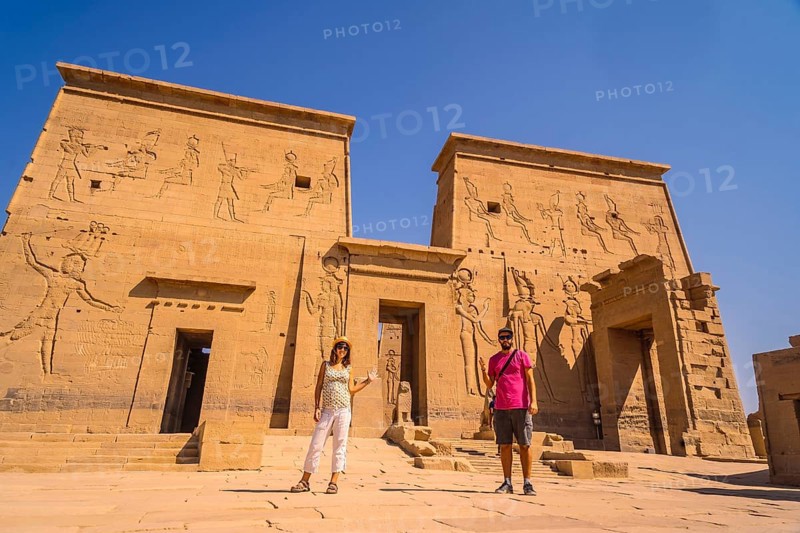 A couple of tourists at the Temple of Philae