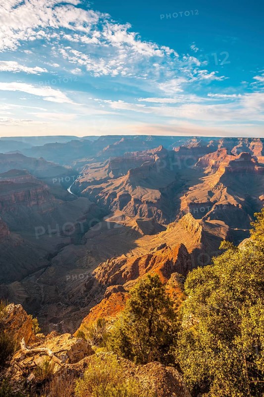 Panoramic at Sunset at the Pima Point of Grand Canyon and Rio Colorado in the background. Arizona