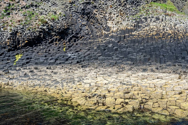 Bizzarely formed polygonal columnar basalt on the uninhabited rocky island of Staffa