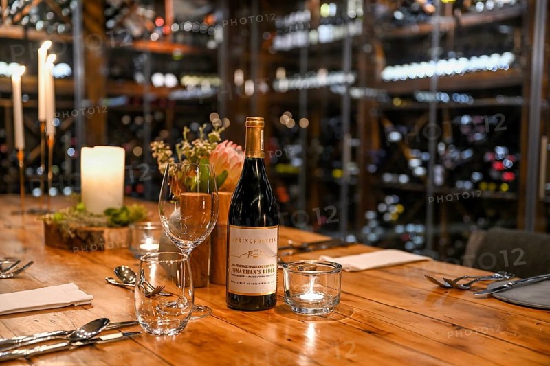 Table set in a wine cellar