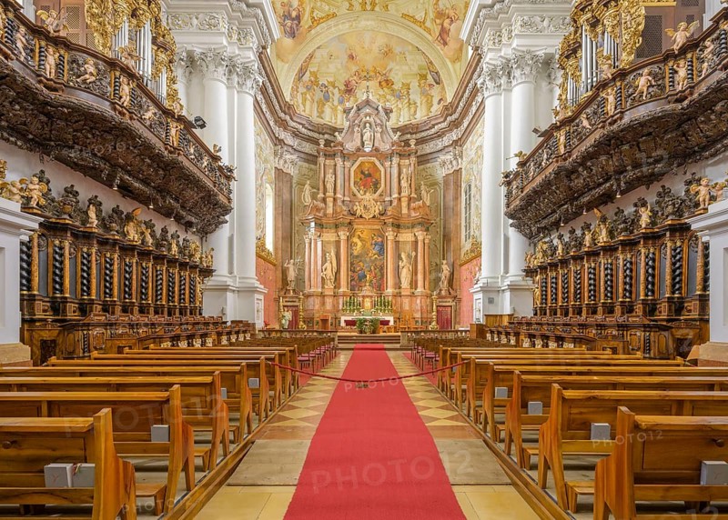 View of the altar in the Baroque church of the Augustinian Canons Regular Monastery of St. Florian