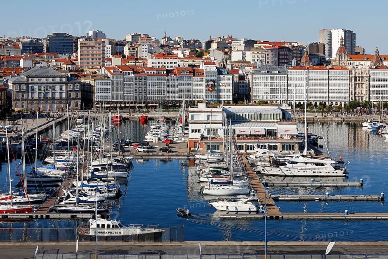 Marina and promenade in the historic city centre of La Coruna