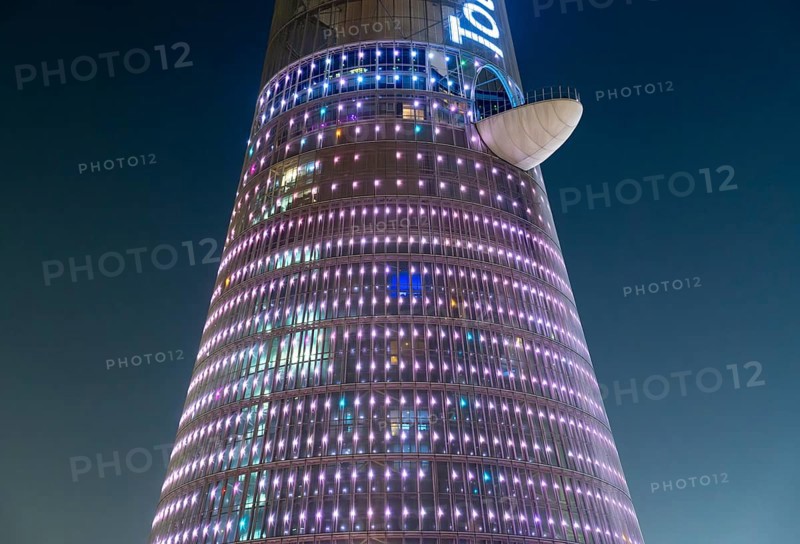 Illuminated Torch Tower aka Aspire Tower by night
