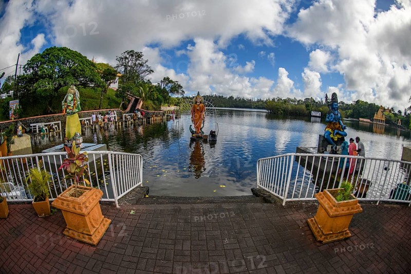 View of stairs in Sacred Lake Crater Lake Grand Bassin Ganga Talao religious site largest Hindu sanctuary sanctuary for religion Hinduism outside of India for devout Hindu Hindus