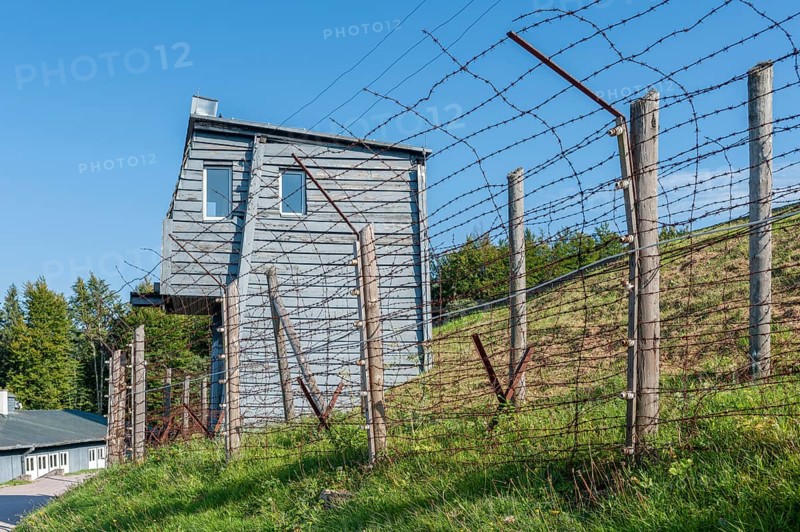 Barbed wire enclosure and watchtower at the former Natzweiler-Struthof concentration camp