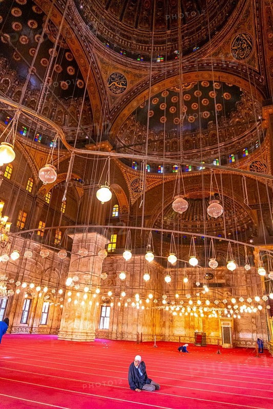 Beautiful decorated interior of the Alabaster Mosque in the city of Cairo in the Egyptian capital. Africa
