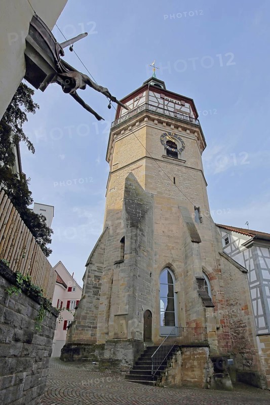 Historic baroque town tower built in 1614 and landmark