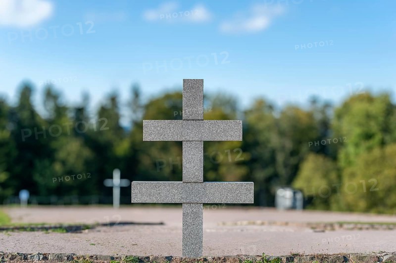 Cross of Lorraine or Patriarch's Cross in the former concentration camp Natzweiler-Struthof