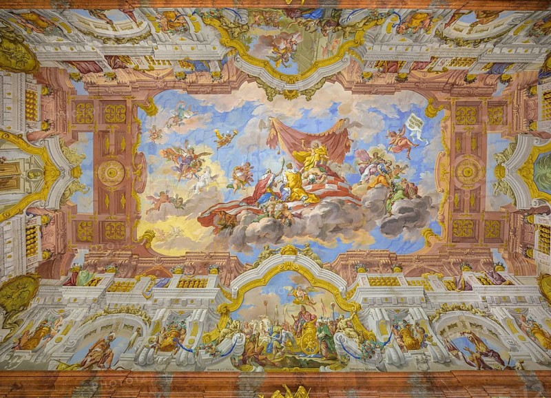 The ceiling painting in the Marble Hall is by Bartolomeo Altomonte
