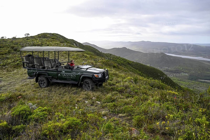 Pickup truck with tourists on a flower safari