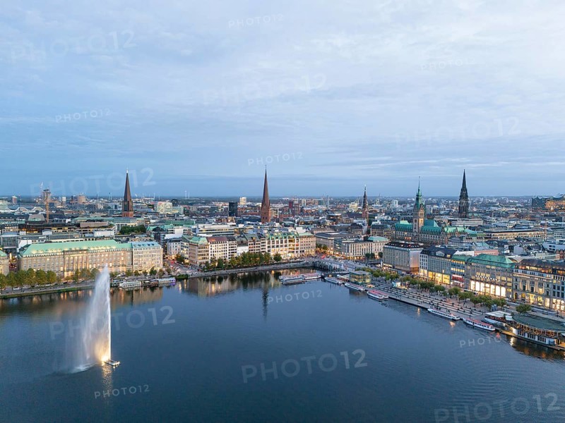 Aerial view Inner Alster Lake and Jungfernstieg