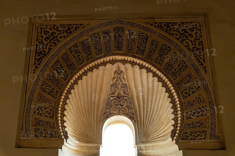 Detail of the patio doors with water fountains inside the Alcazaba in the city of Malaga