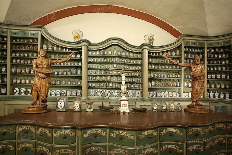 Interior view with chest of drawers and historical accessories