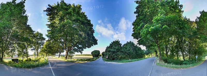 360 degree panorama of an avenue shortly in front of sunset in Albersdorf