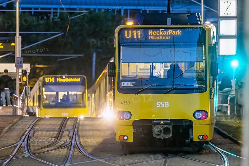 Stuttgart light rail in the evening