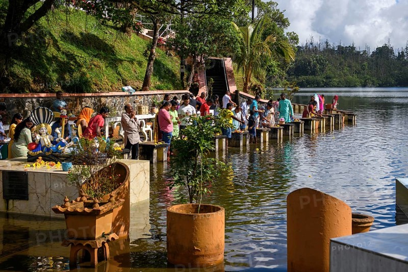 Devout Hindus make sacrifices to Hindu deities Religious site largest Hindu sanctuary Sanctuary for religion Hinduism outside India for devout Hindu Hindus Saint lake Crater lake Grand Bassin Ganga Talao