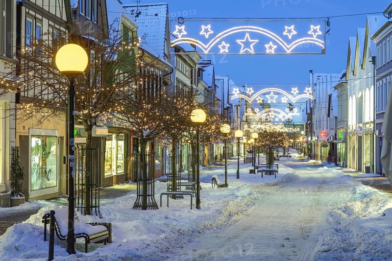 Christmas lights in winter Obernstrasse Stadthagen Germany