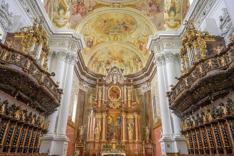 View of the altar in the Baroque church of the Augustinian Canons Regular Monastery of St. Florian