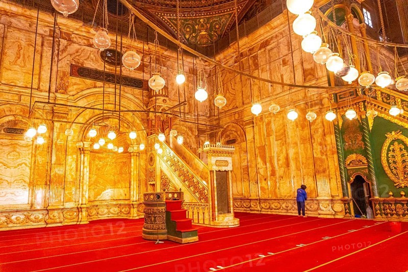 Beautiful decorated interior of the Alabaster Mosque in the city of Cairo in the Egyptian capital. Africa