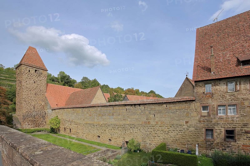 Witches' Tower or Haspel Tower with fortification and wall of the former Cistercian Abbey