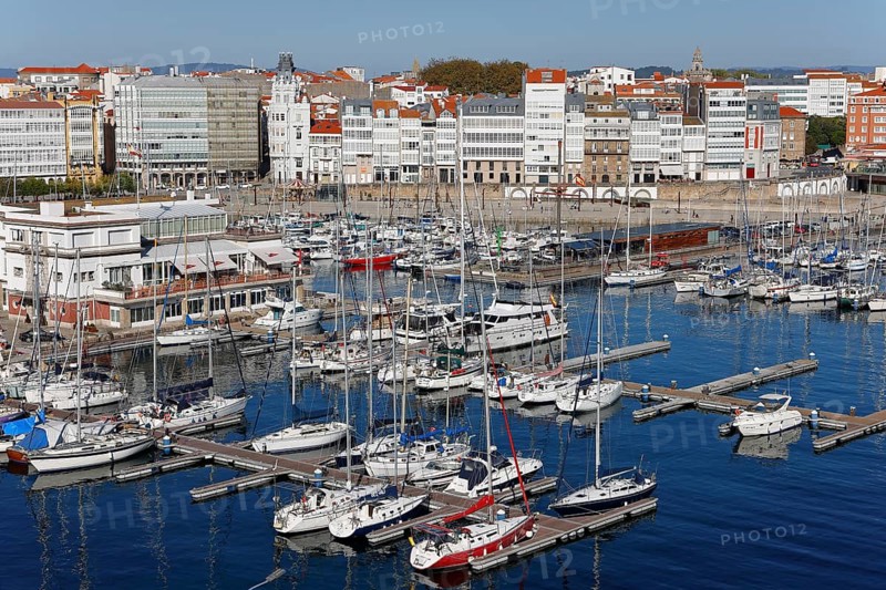 Marina and promenade in the historic city centre of La Coruna