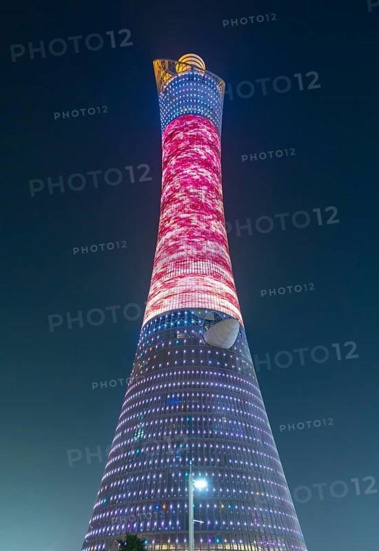 Illuminated Torch Tower aka Aspire Tower by night