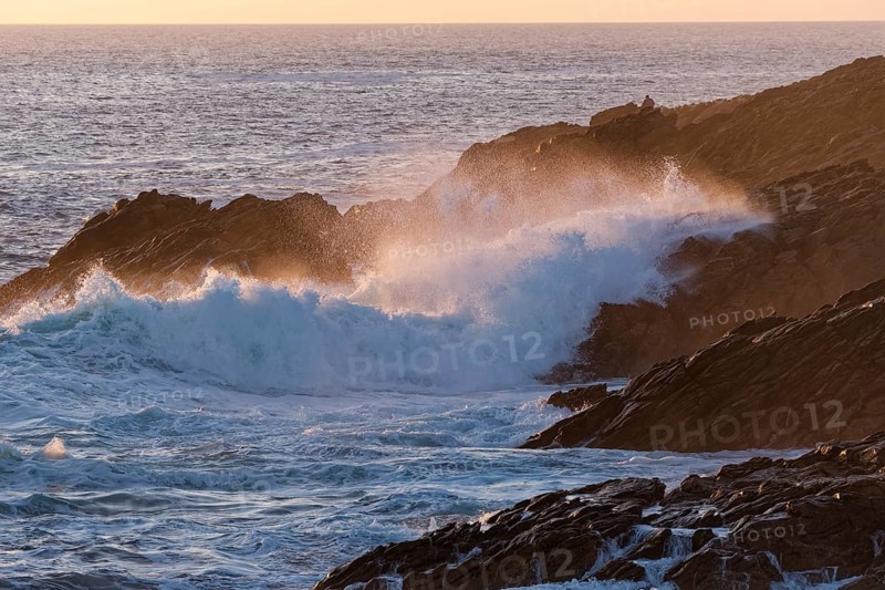 Evening atmosphere on the Cote Sauvage. The Wild Coast is a rocky coast in the west of the Quiberon peninsula in Brittany. Cores