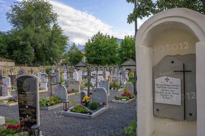 Cemetery with memorial plaque for the first climber of the Ortler