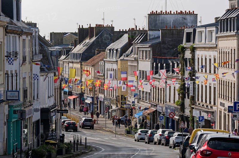 Residences and shops on the Avenue de la Gare in the centre of Concarneau. Brittany