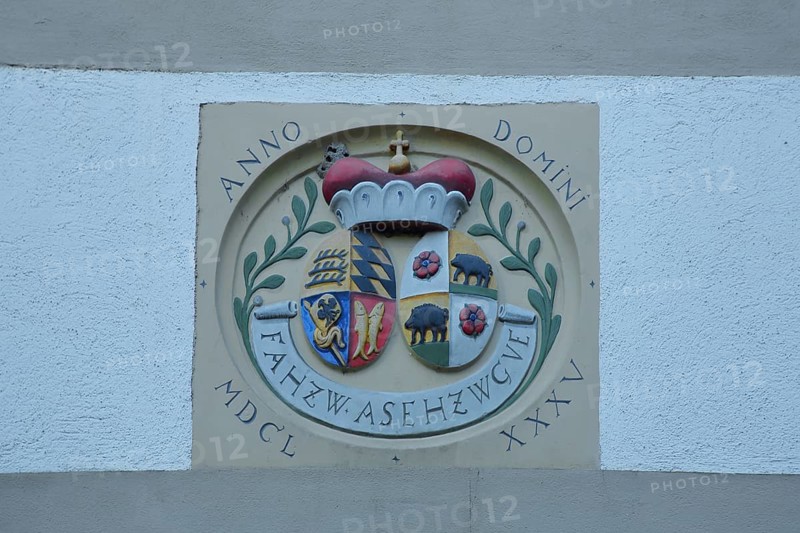 Coat of arms of the Wuerttemberg Count Eberstein with Roman date 1685 at the castle