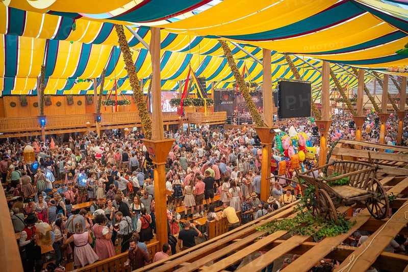 Beer tent full of drunken people