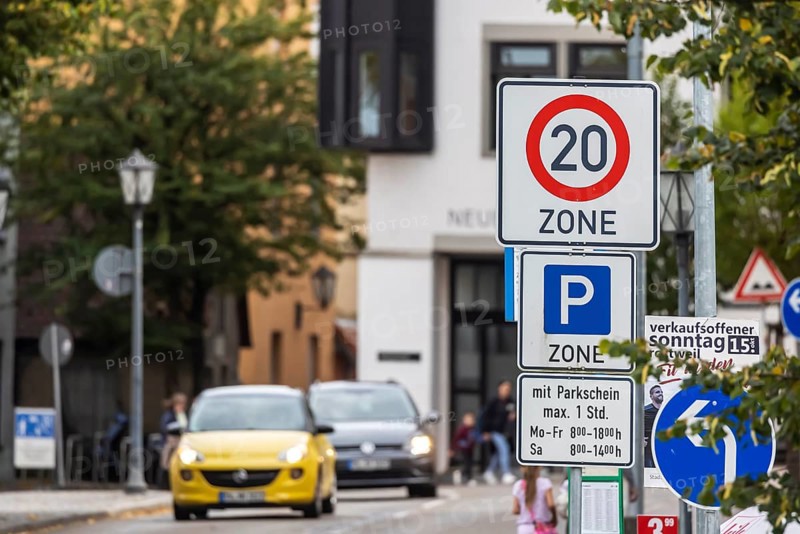 Traffic sign Tempo 20 km h applies on some streets in the city of Rottweil