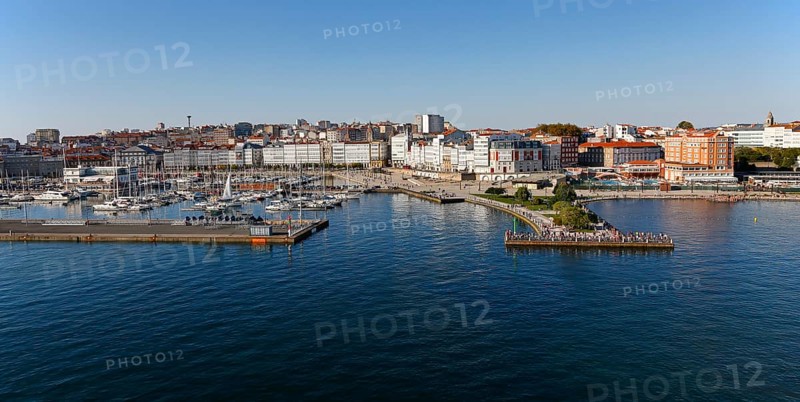 Marina and promenade in the historic city centre of La Coruna