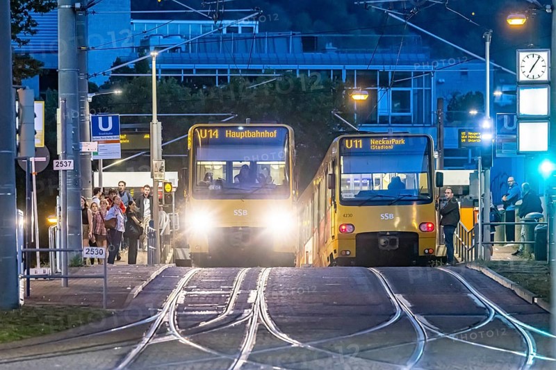 Stuttgart light rail in the evening