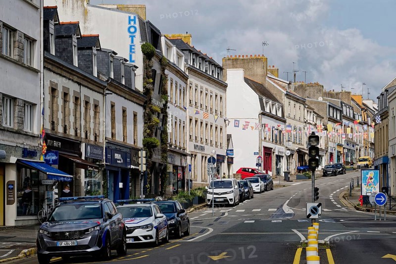 Residences and shops on the Avenue de la Gare in the centre of Concarneau. Brittany