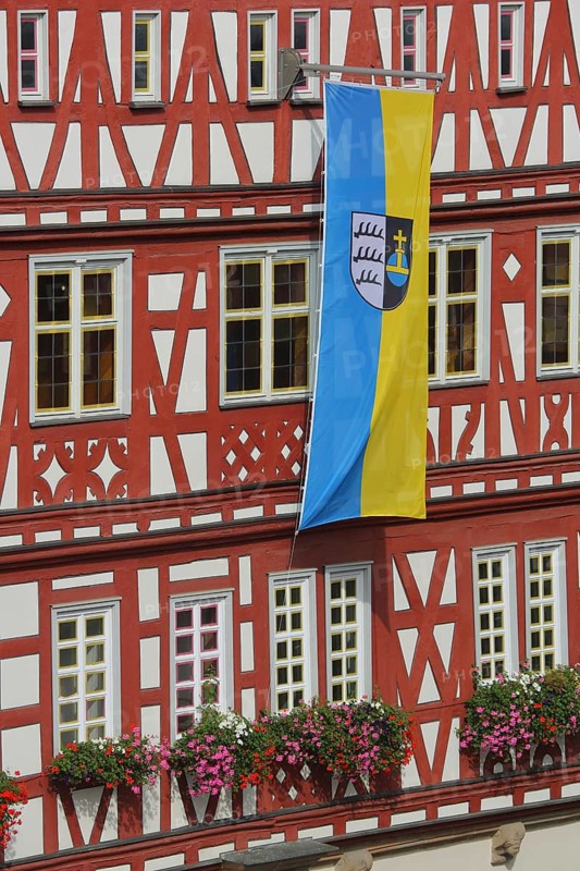 City flag at the historic town hall built 1601