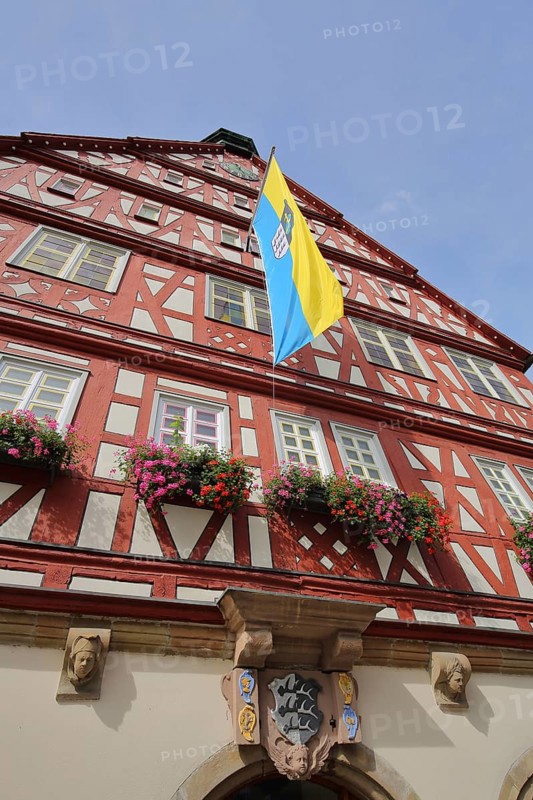 City flag at the historic town hall built 1601