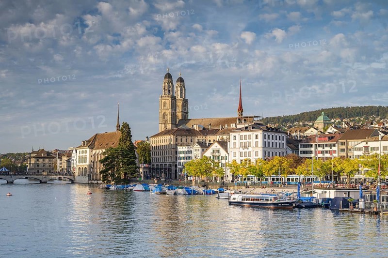 View over the Limmat to Grossmuenster and City Hall