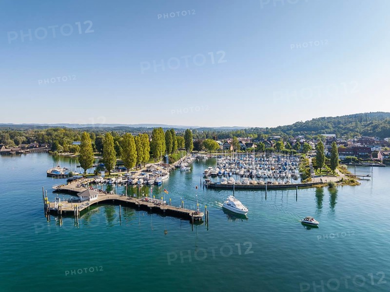 Aerial view of the harbour of the Lake Constance municipality of Uhldingen-Muehlhofen
