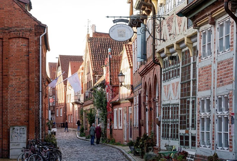 Half-timbered houses on the Elbstrasse in the old town of Lauenburg on the Elbe. Duchy of Lauenburg