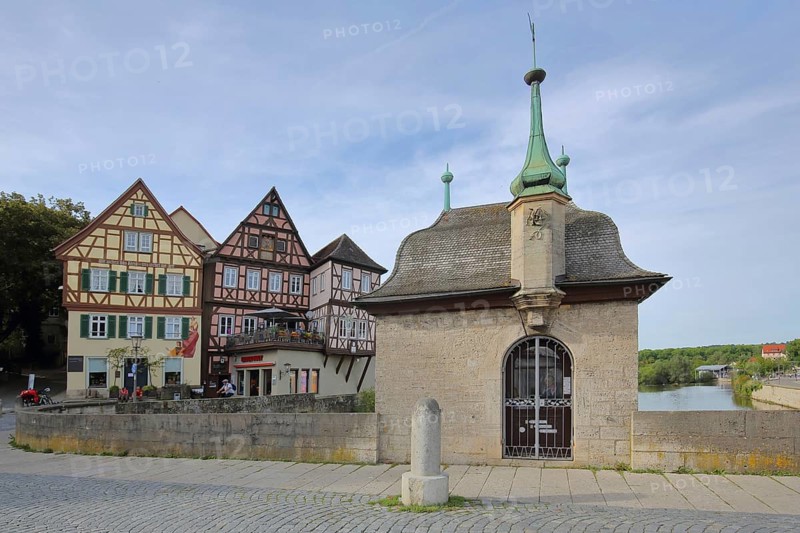 Half-timbered houses and hangman's cottage on the hangman's bridge