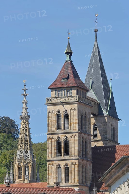 Spires of the Gothic Church of Our Lady and Gothic Stadtkirche St. Dionys with twin spires