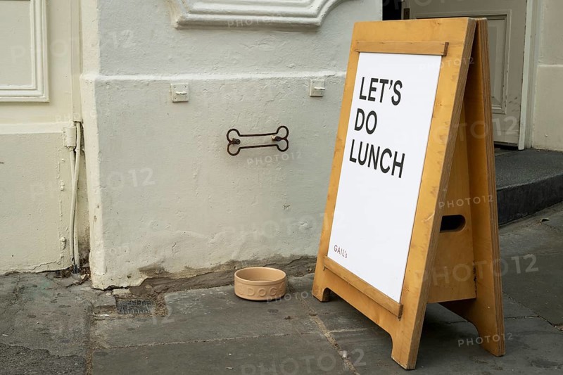 Entrance to restaurant with water bowl for dogs