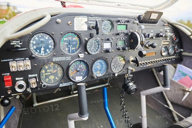 Cockpit of a lightweight aircraft on an airfield in Neumarkt in der Oberpfalz