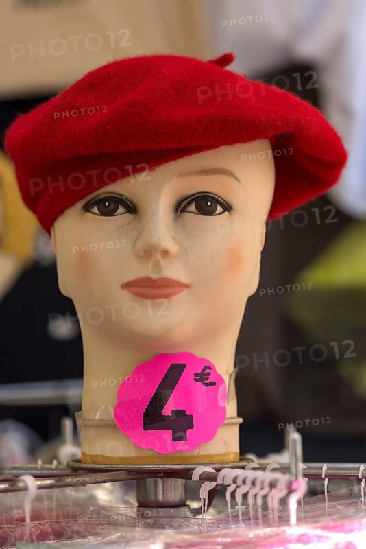 Doll's head with beret in a souvenir shop