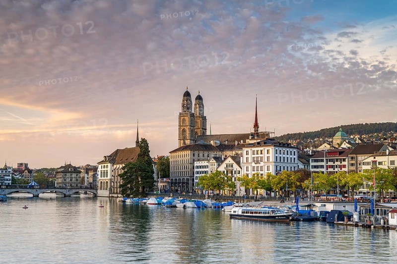 View over the Limmat to Grossmuenster and City Hall