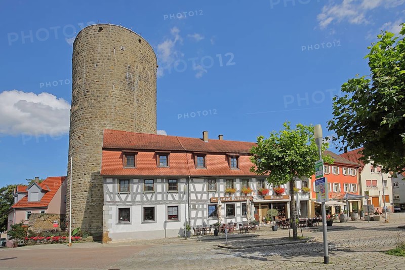 Historic Waldhorn tower built in 1220 and half-timbered house